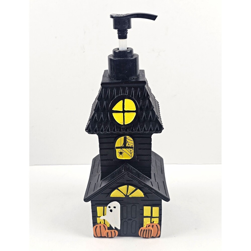 Haunted House Ghost Resin Pump Soap Dispenser Matte Black Refillable 9 in